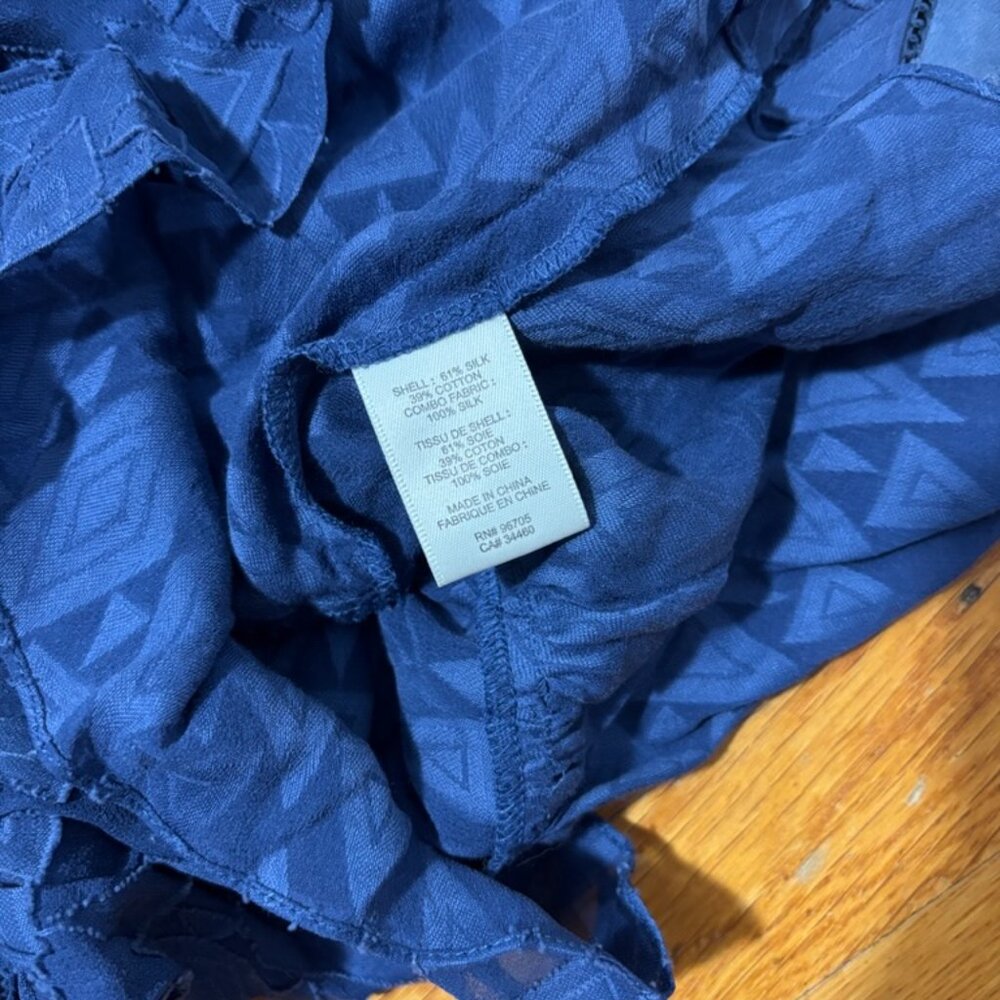 Rebecca Taylor Navy Diamond Embroidered Sheer Blouse Size L - Picture 8 of 11